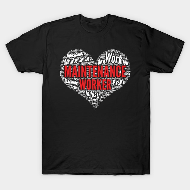 Maintenance worker Heart Shape Word Cloud Design design T-Shirt by theodoros20